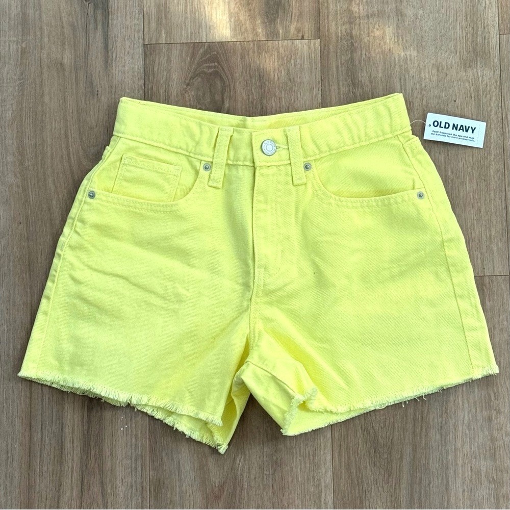 Old Navy Girl's Neon Yellow Slim Denim Shorts Raw Hem Size 14 Slim NWT